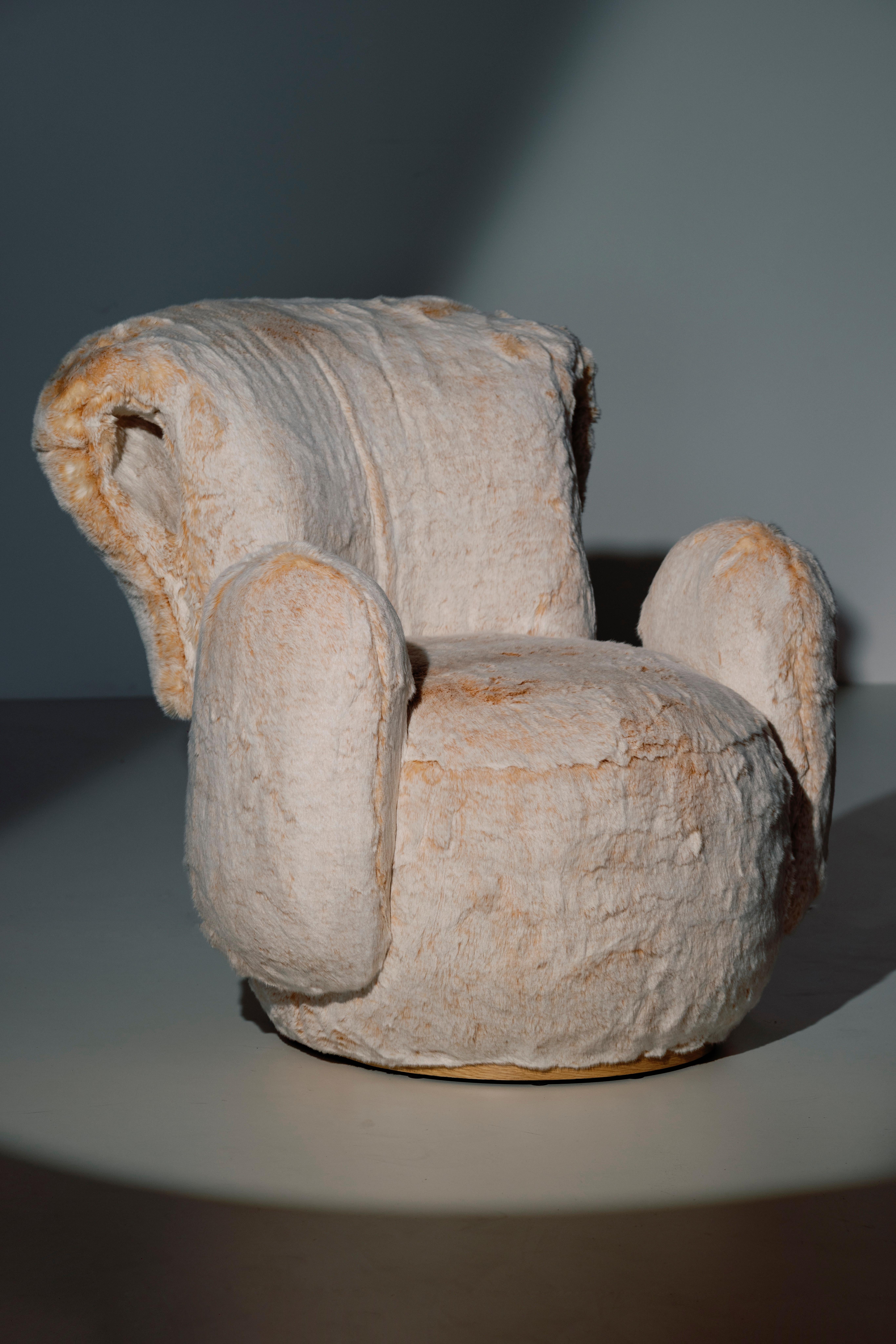 Modern Grass Set/2 Sessel, Pfirsich Creme Kunstfell, Handgemacht von Greenapple im Zustand „Neu“ im Angebot in Lisboa, PT