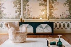 Modern Grass Lounge Chair Set/2, Peach Cream Faux Fur, Handmade by Greenapple