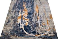 Modern Gray Abstract Tibetan Wool & Silk Rug