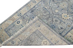 Modern Gray and Beige Oushak Style Handmade Floral Motif Long Wool Runner
