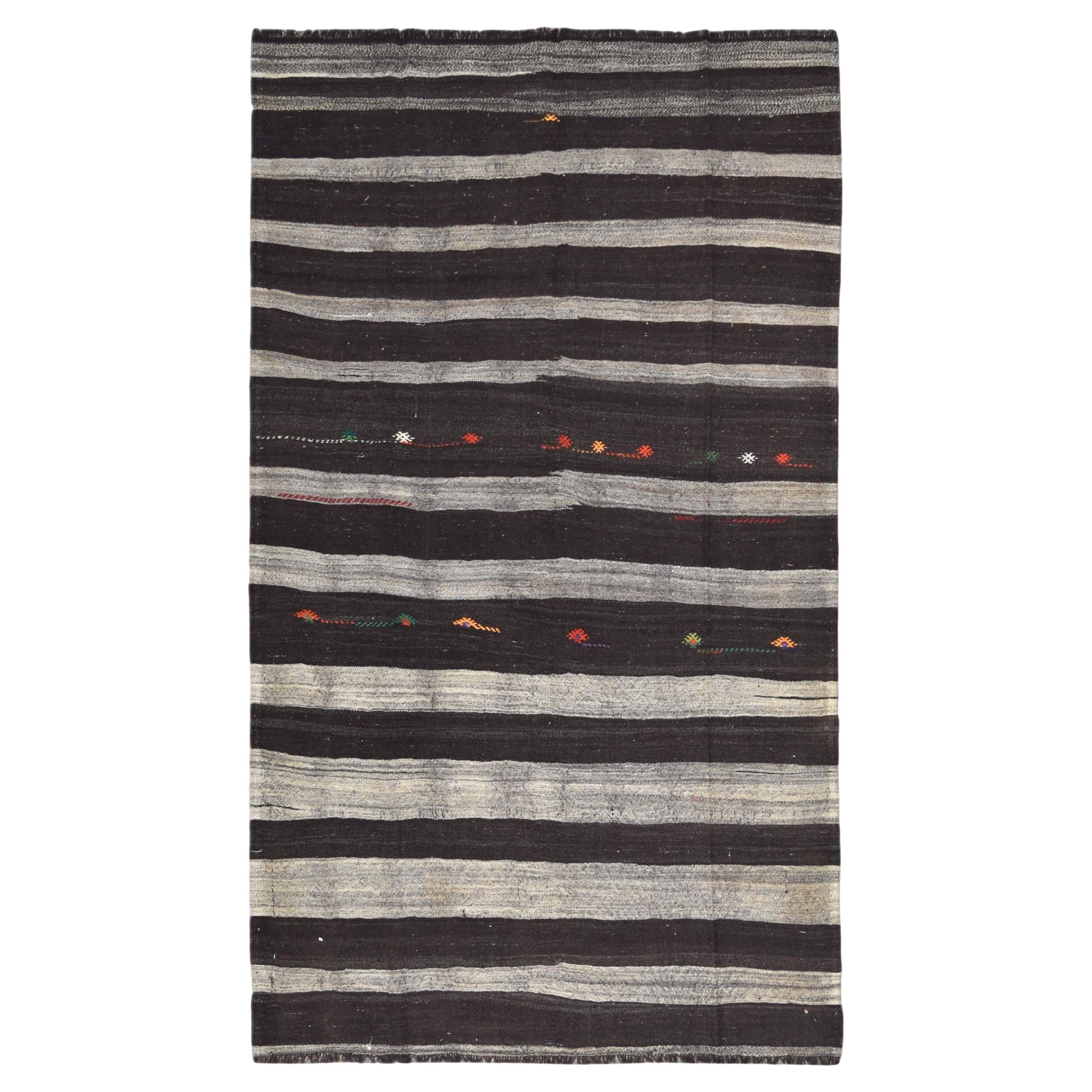 Modern Gray and Brown Goat Hair Kilim 6'10''x11'8'' Circa 1960