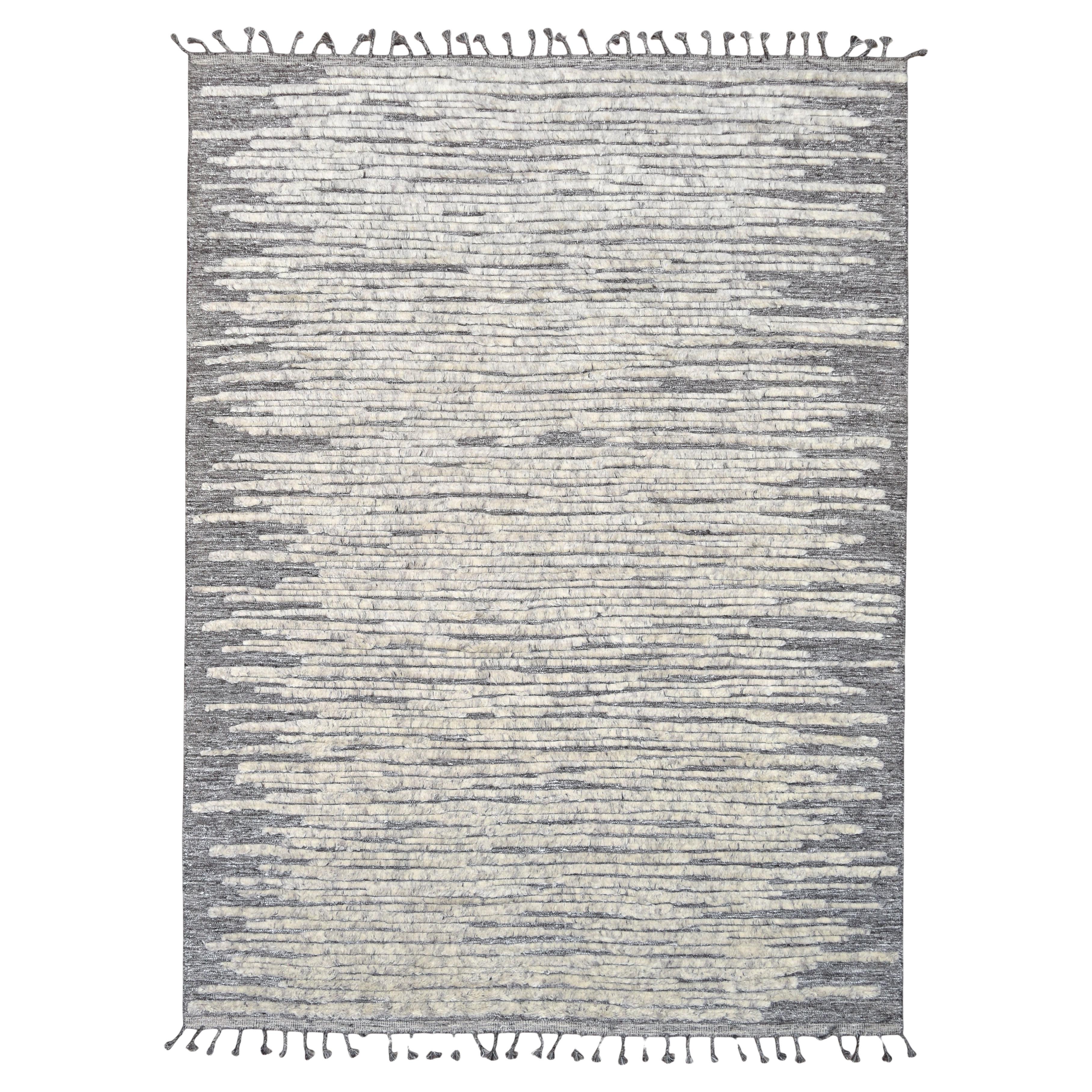 Modern Gray and Ivory Abstract Linear Designed Rug 9'x12'1''