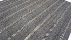 Moderno Kilim Vintage de Cáñamo a Rayas Gris y Marrón Marfil 7'6''x8'6''