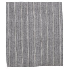 Modern Gray and Ivory Brown Striped Vintage Hemp Kilim 7'6''x8'6''