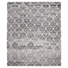 Modern Gray and Ivory Dimaond Motif Wool Flatweave Rug 12'7''x15'