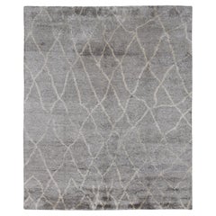 Modern Gray and Ivory Lattice Bamboo-Silk Rug 8'x9'9''