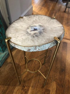 Modern Gray and White Quartz End Table with Exposed Crystal Center 
