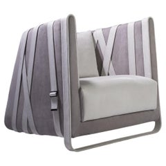 Modern Gray Armchair with Leather Belts