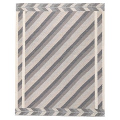 Modern Gray, Beige, and Ivory Diagonal Striped Patterned Rug 8'x10'3''