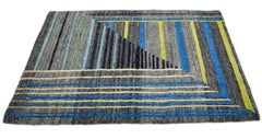 Modern Gray/Blue Handmade Abstract Custom Wool & Silk Rug