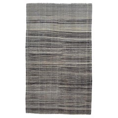 Kilim moderno in lana a righe grigio, carbone e marrone 5'11''x9'10''