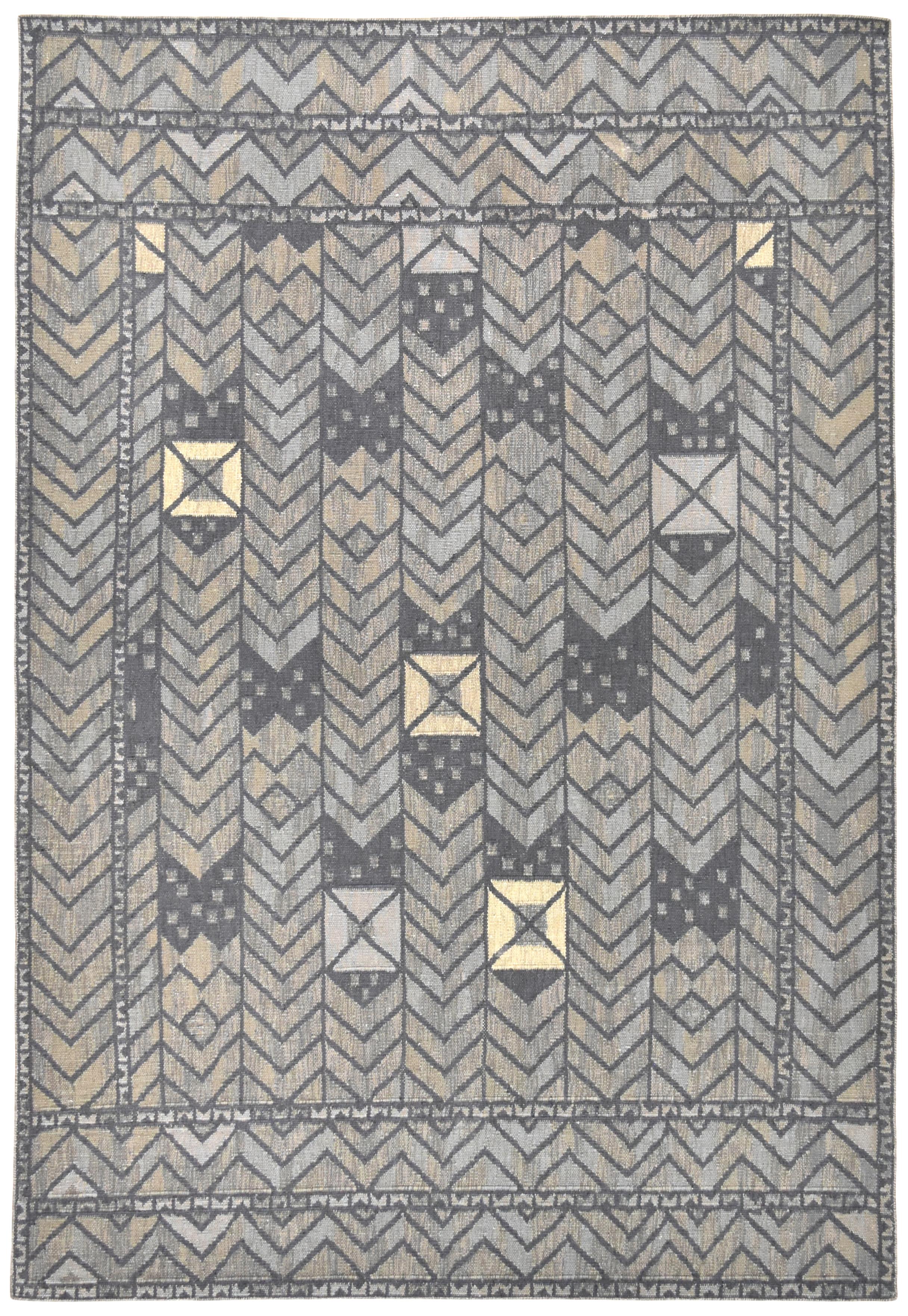 Modern Gray Chevron Designed Wool Rug 8'9''x12'9''