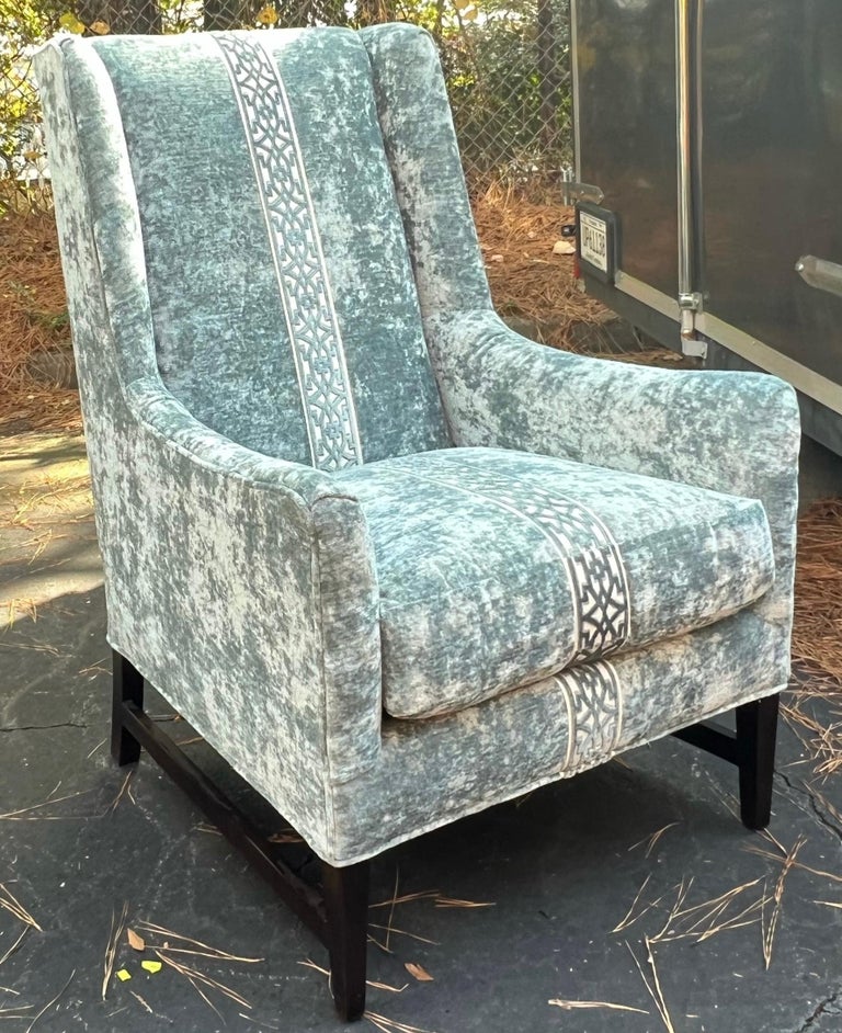 Modern Grey Crushed Velvet Wingbacks Chairs by Massoud, Pair For Sale