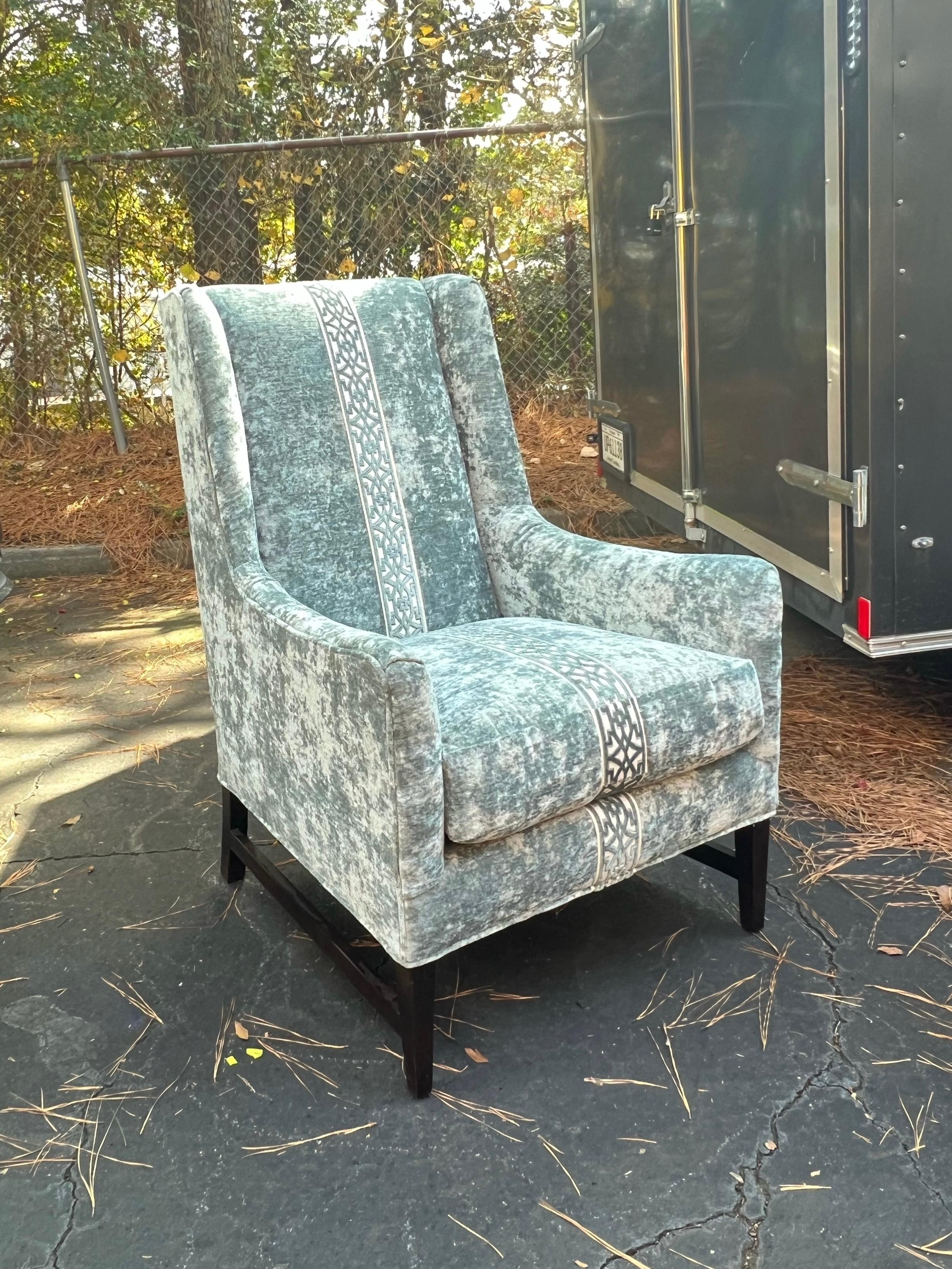 Modern Grey Crushed Velvet Wingbacks Chairs by Massoud, Pair 4