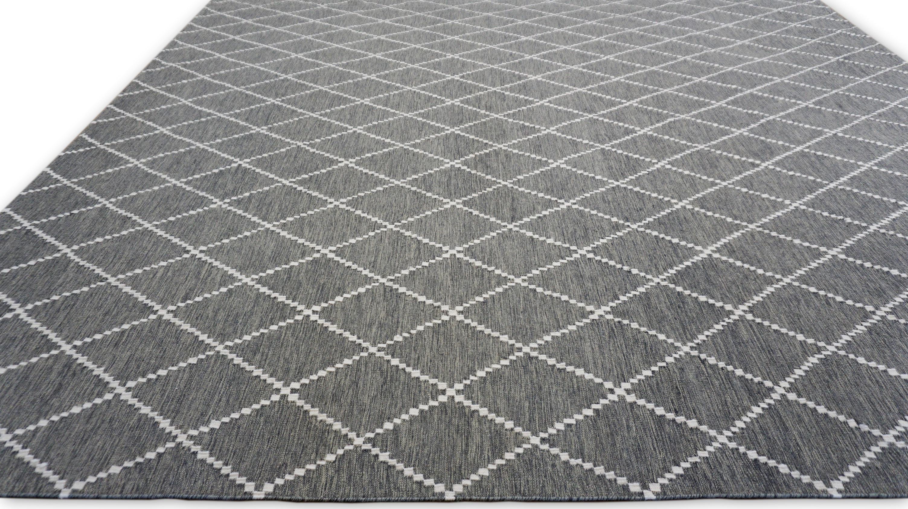 Moderner grauer Flachgewebe-Wollteppich mit Diamanten in Grau 9'10''x16'2'' (Asiatisch) im Angebot