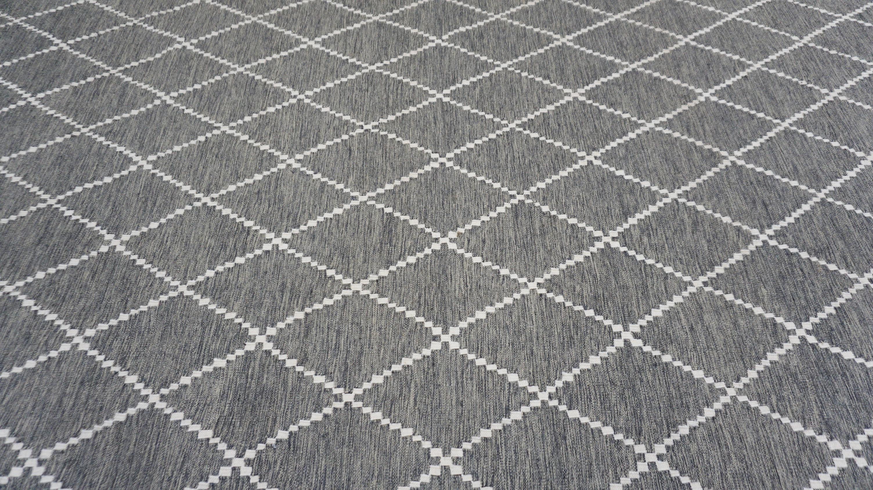 Moderner grauer Flachgewebe-Wollteppich mit Diamanten in Grau 9'10''x16'2'' (Handgewebt) im Angebot