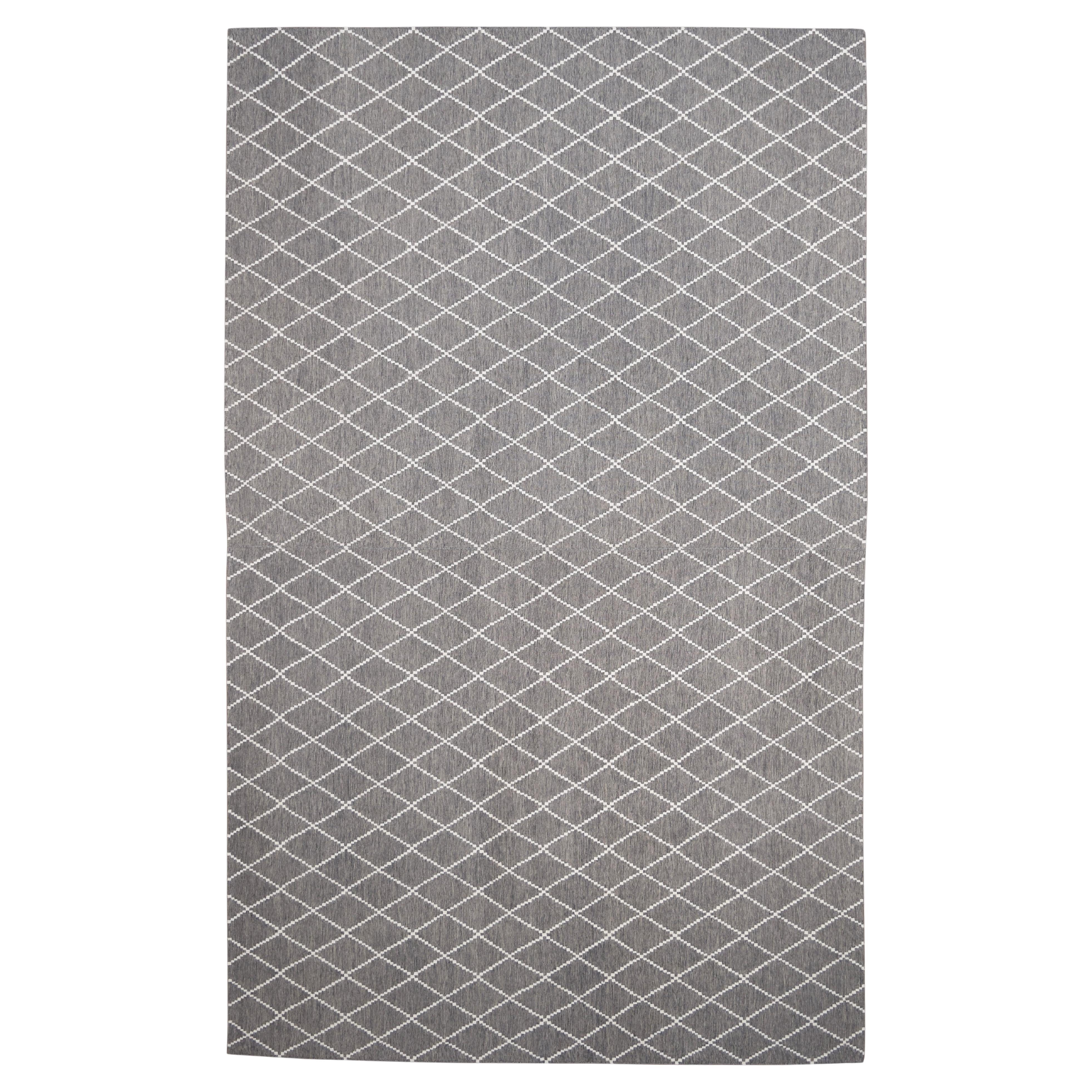 Modern Gray Diamond Lattice Flatweave Wool Rug 9'10''x16'2''