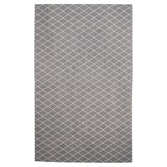 Modern Gray Diamond Lattice Flatweave Wool Rug 9'10''x16'2''