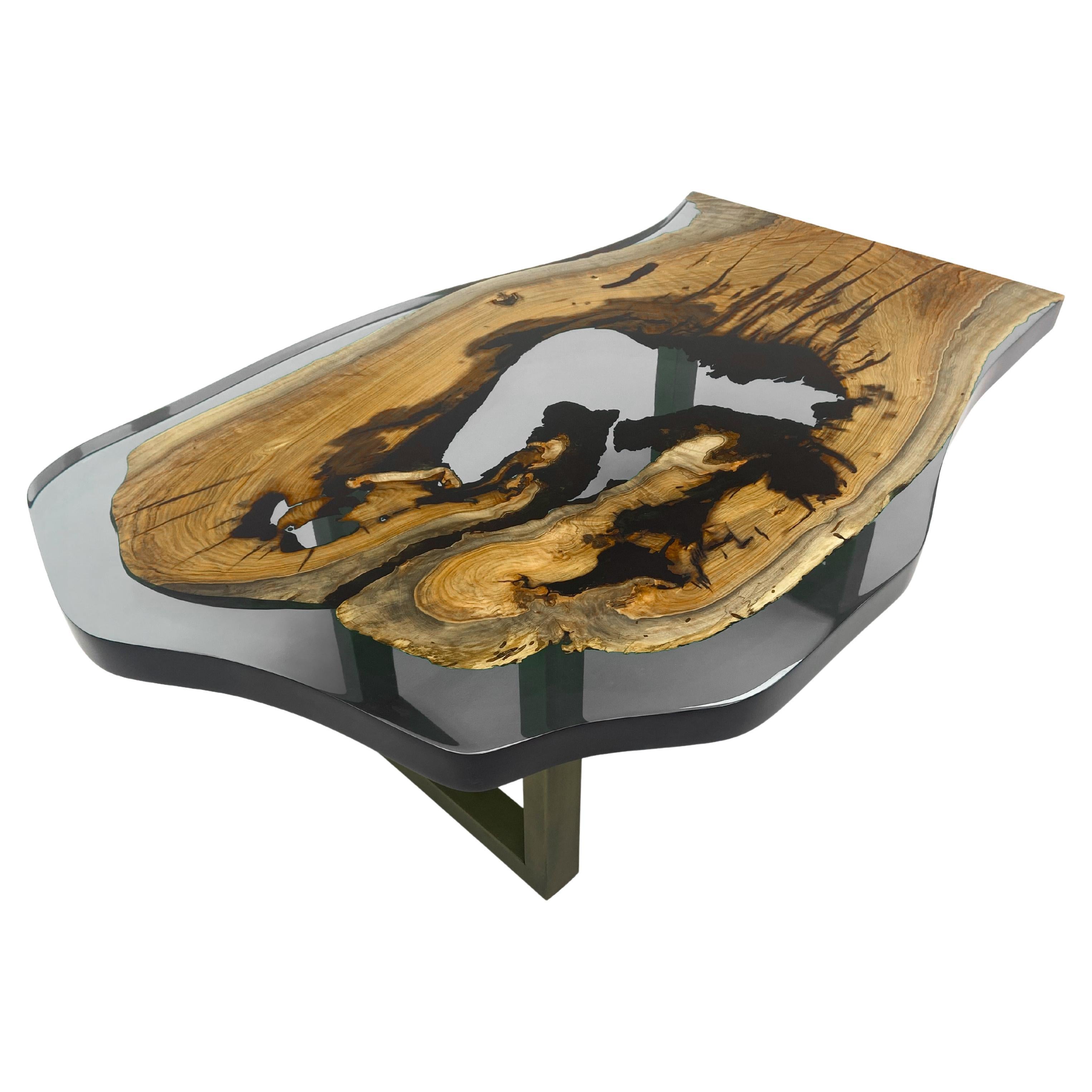 Modern Gray Epoxy Resin Coffee Table, Custom Side Table