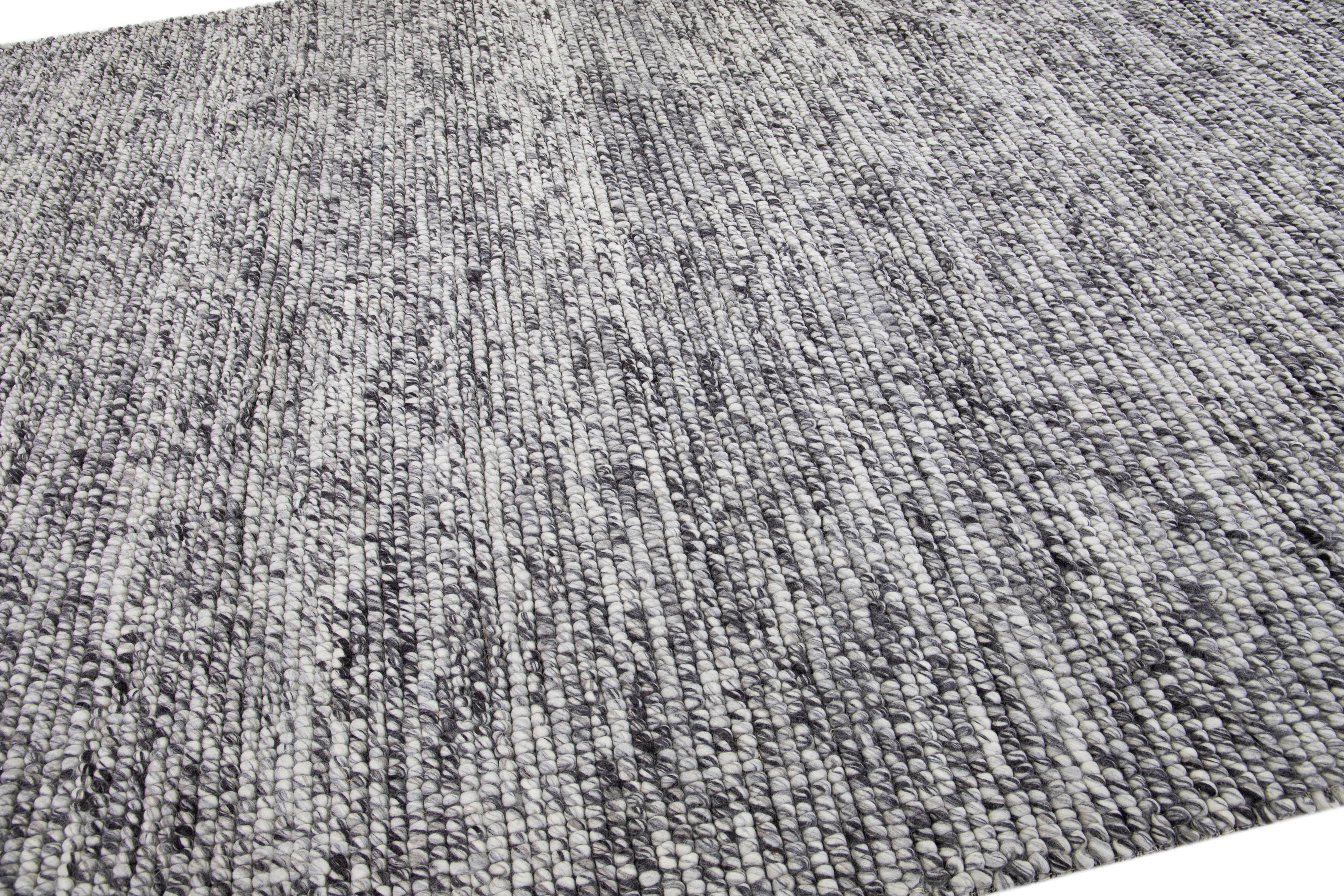 Indian Modern Grey Felted Textuted Wool Rug by Apadana For Sale