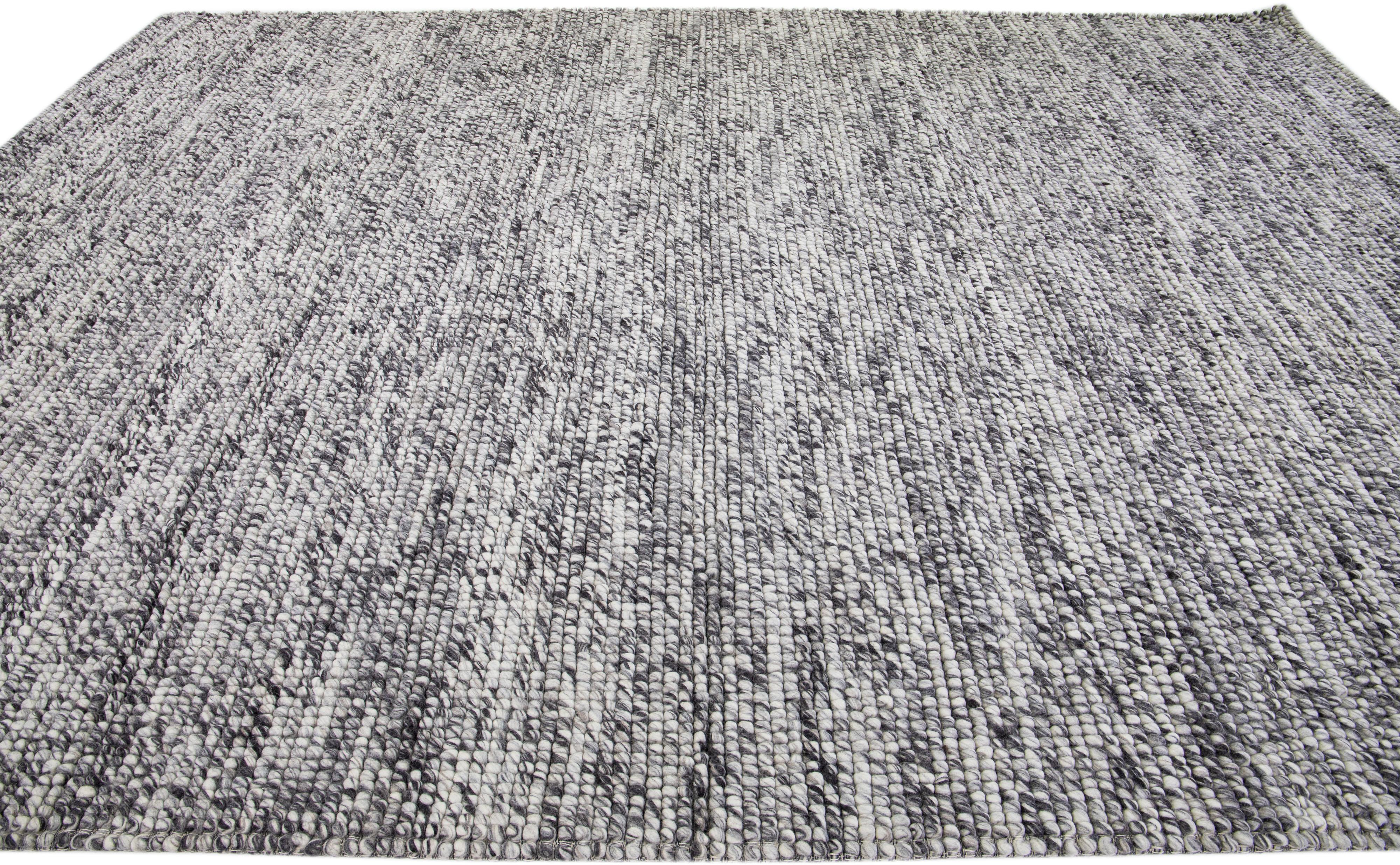 Indian Modern Grey Felted Textuted Wool Rug by Apadana For Sale