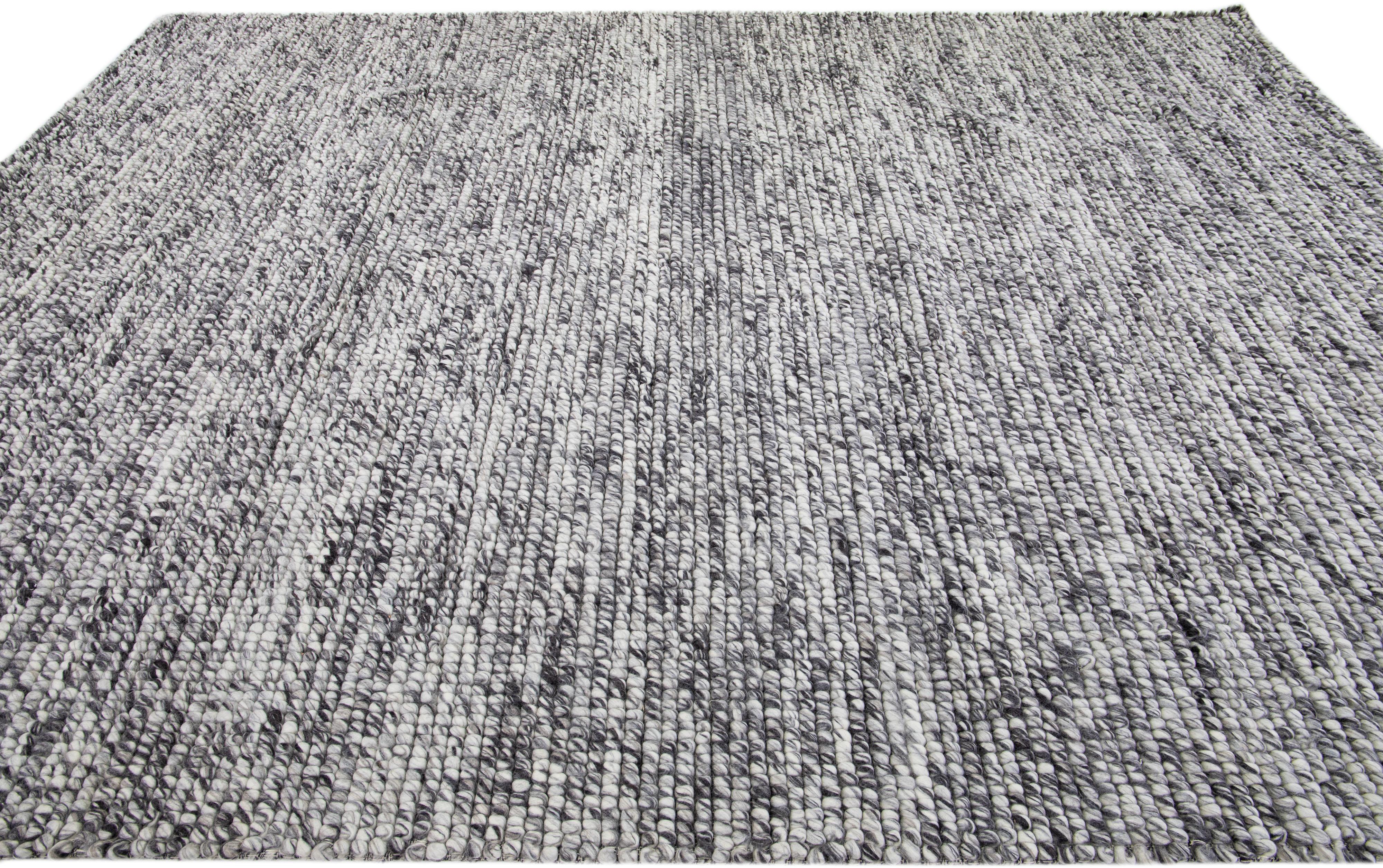 Hand-Woven Modern Grey Felted Textuted Wool Rug by Apadana For Sale
