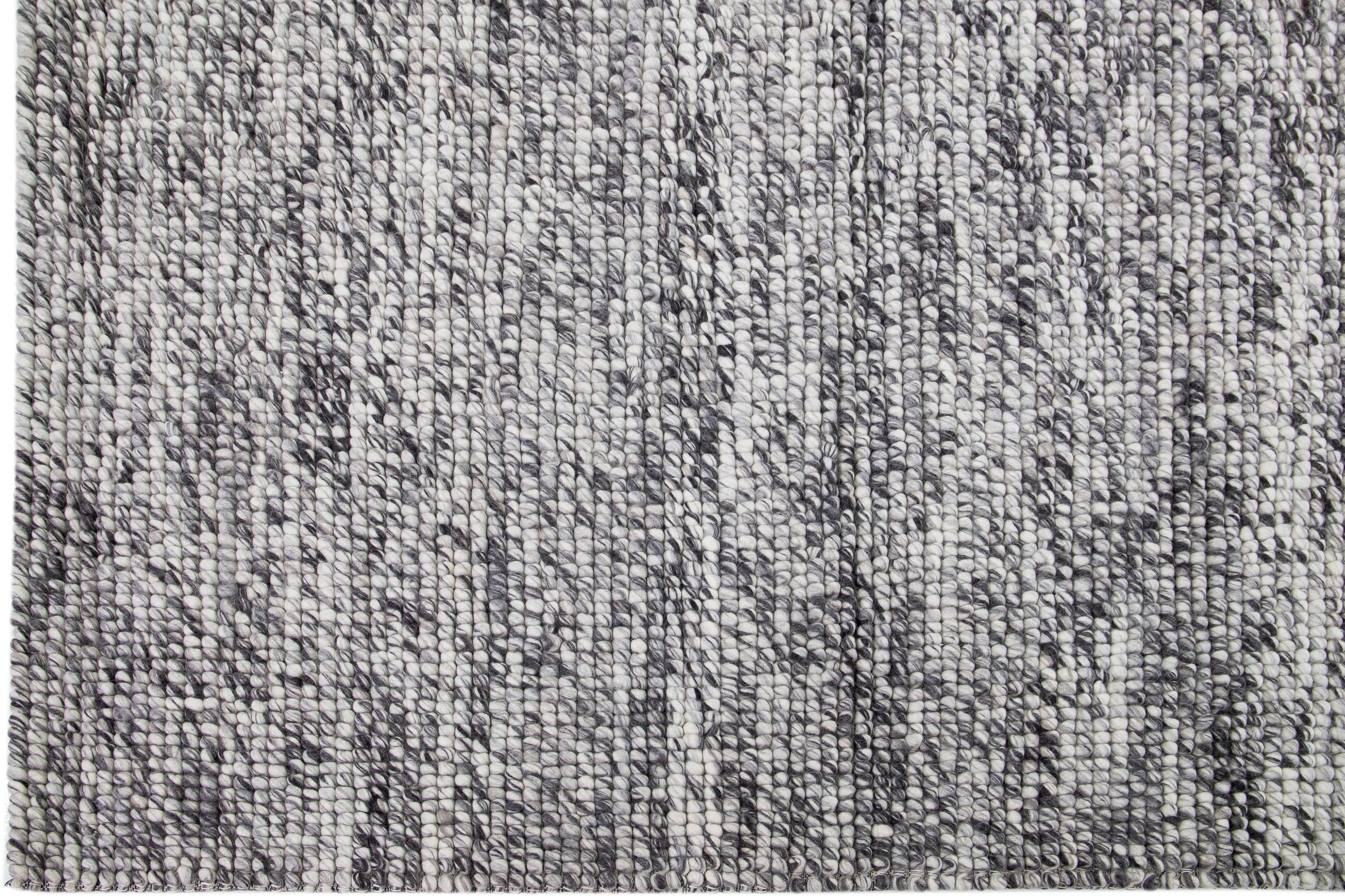 Hand-Woven Modern Grey Felted Textuted Wool Rug by Apadana For Sale