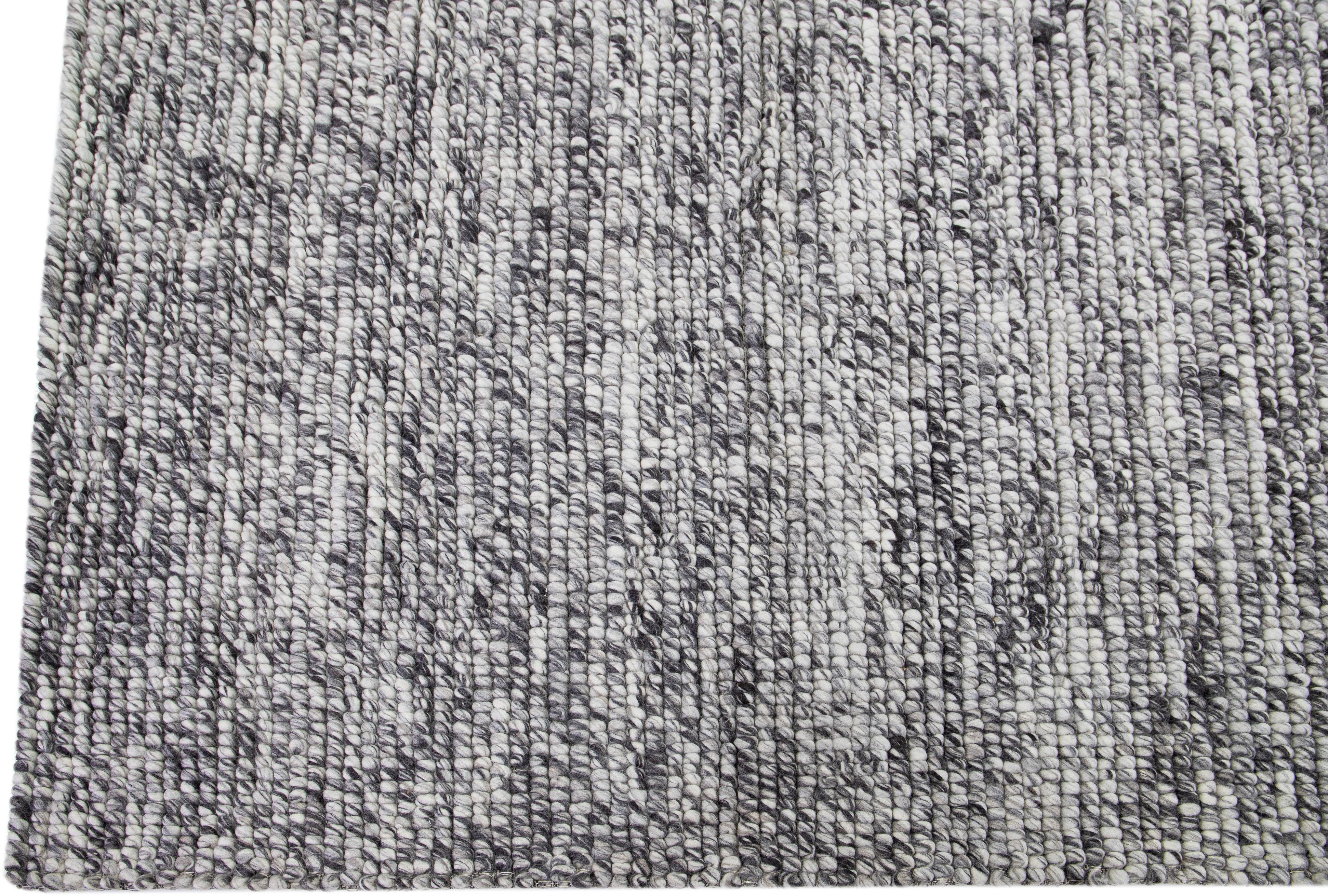 Modern Grey Felted Textuted Wool Rug by Apadana In New Condition For Sale In Norwalk, CT