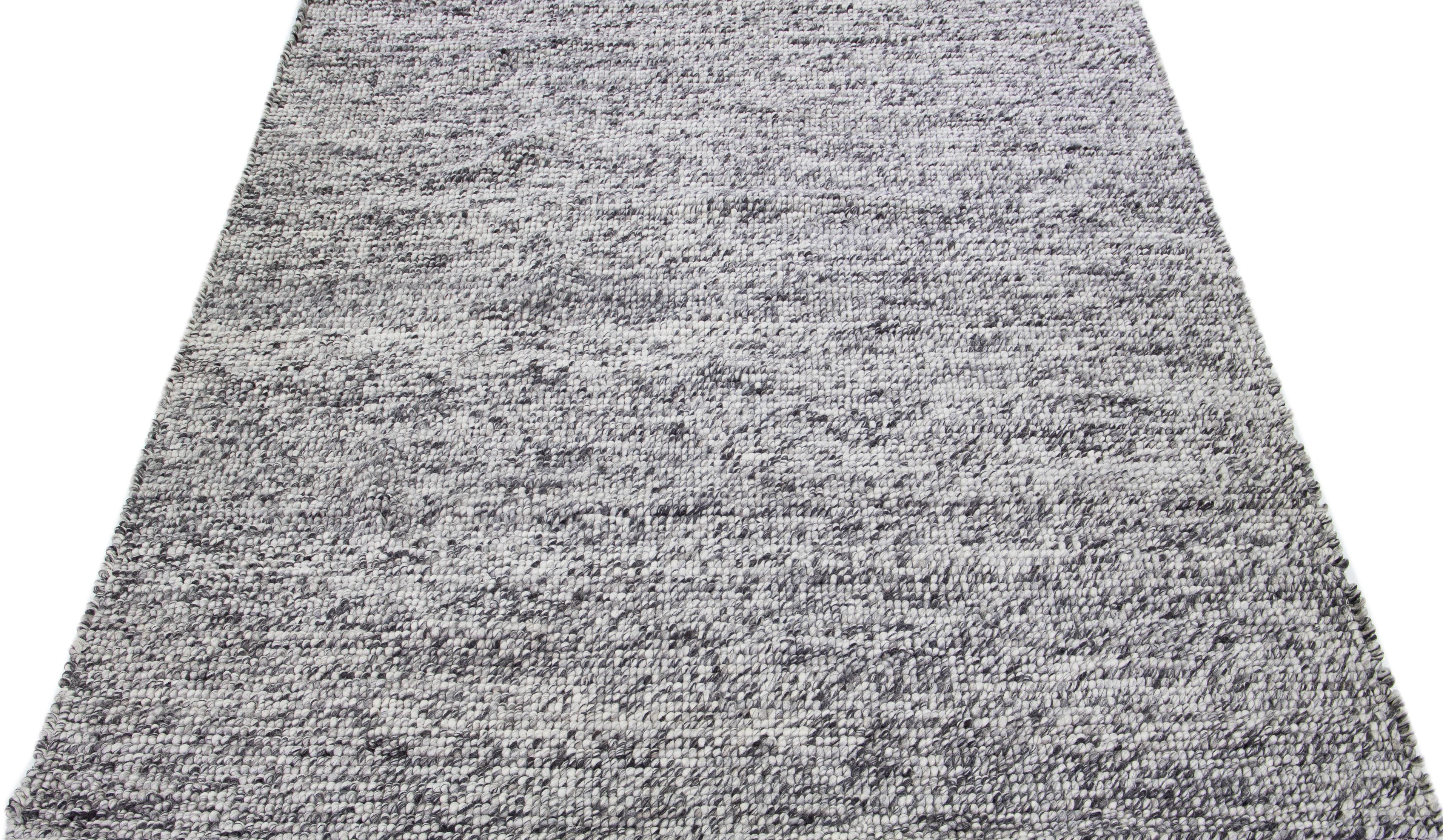 Contemporary Modern Grey Felted Textuted Wool Rug by Apadana For Sale