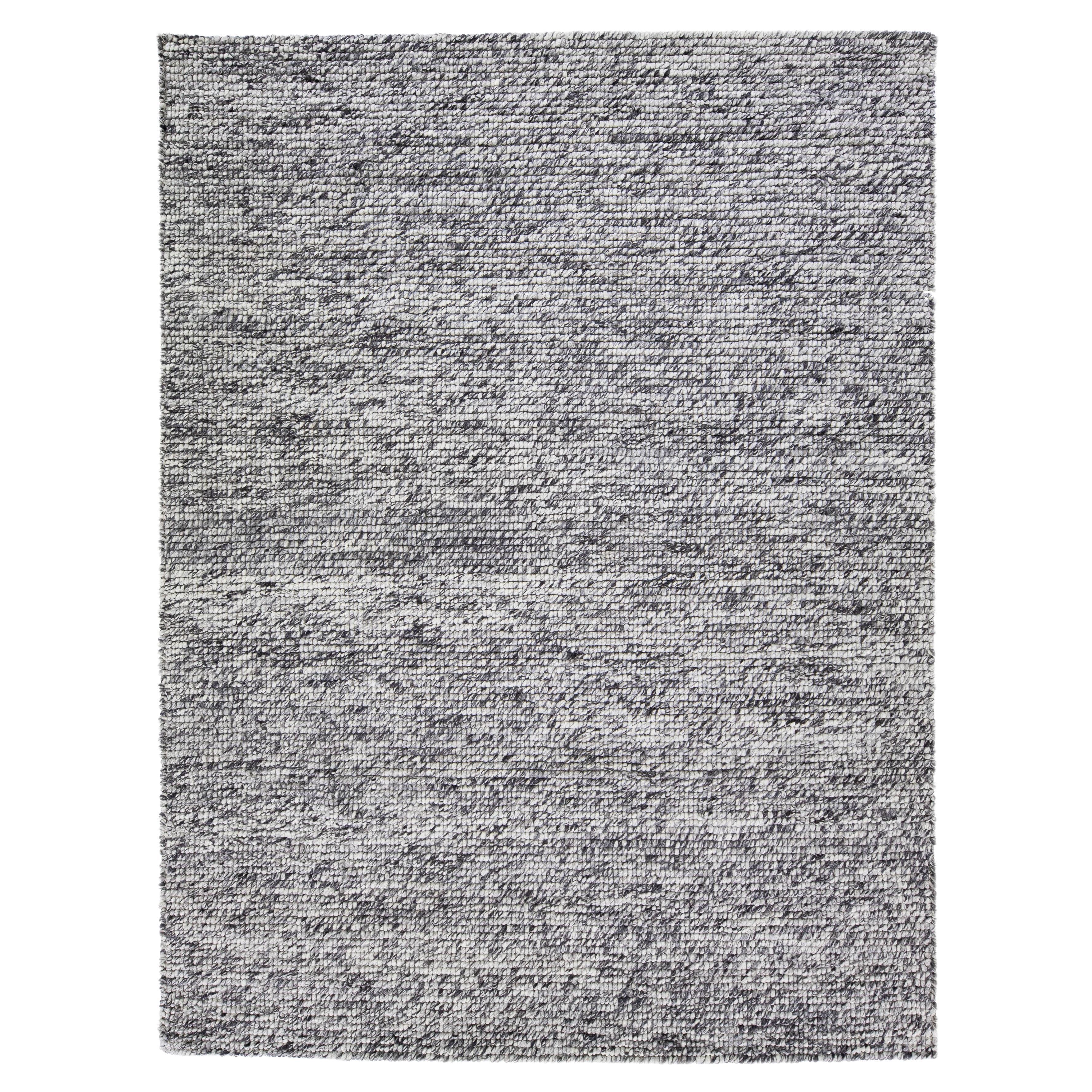 Modern Grey Felted Textuted Wool Rug by Apadana