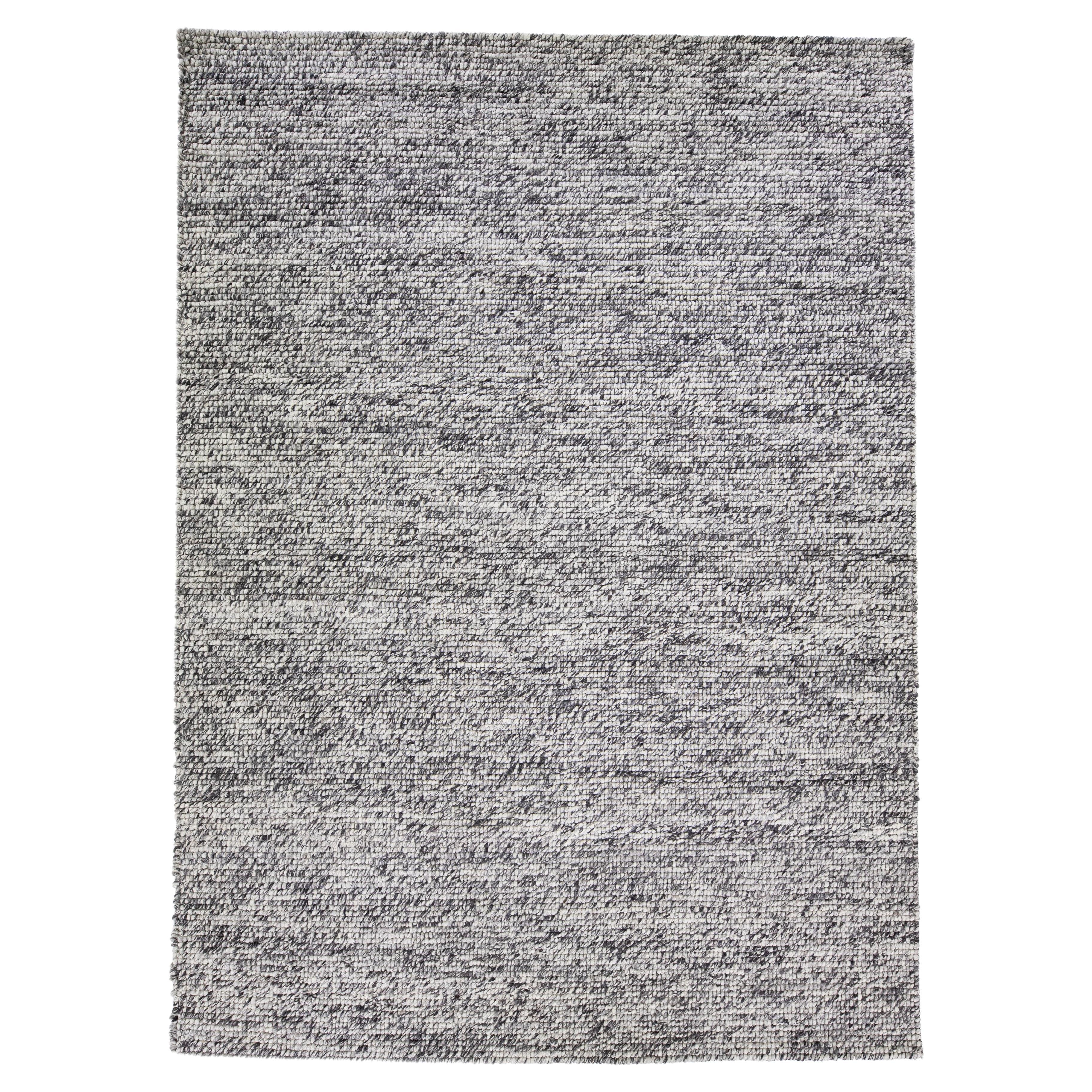 Modern Grey Felted Textuted Wool Rug by Apadana For Sale