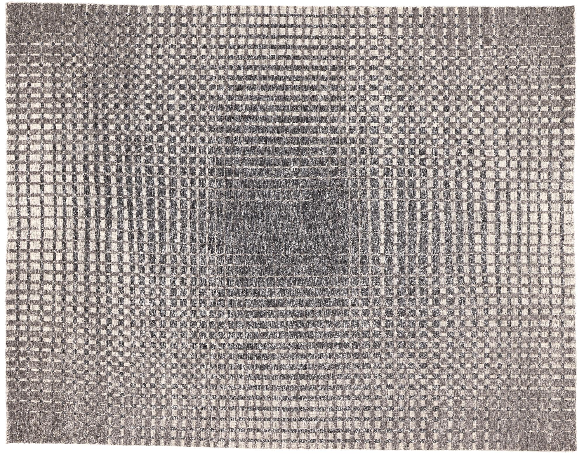 Modern Gray Geometric High-Low Rug, Subsuming Beauty Meets Visual Complexity For Sale 3