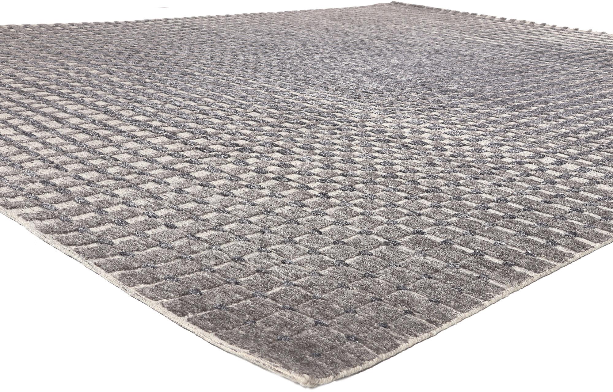 30979 Modern Gray Geometric High-Low Rug, 09'02 x 11'09.
Emanating simplicity with incredible detail and texture, this area rug provides a feeling of cozy contentment without the clutter. The eye-catching checked design and earthy colorway woven