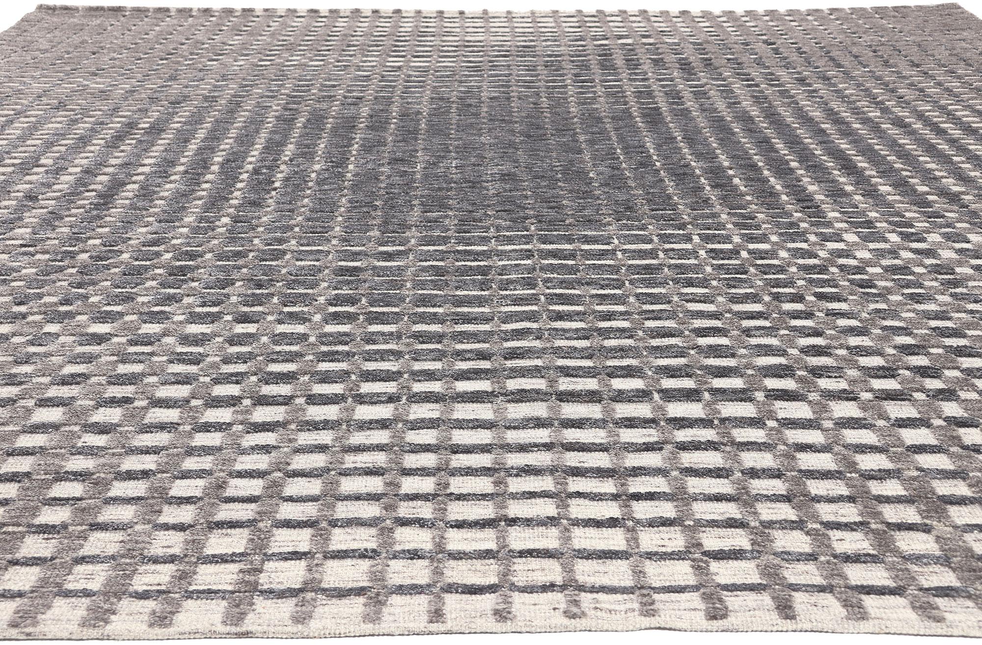 Indian Modern Gray Geometric High-Low Rug, Subsuming Beauty Meets Visual Complexity For Sale