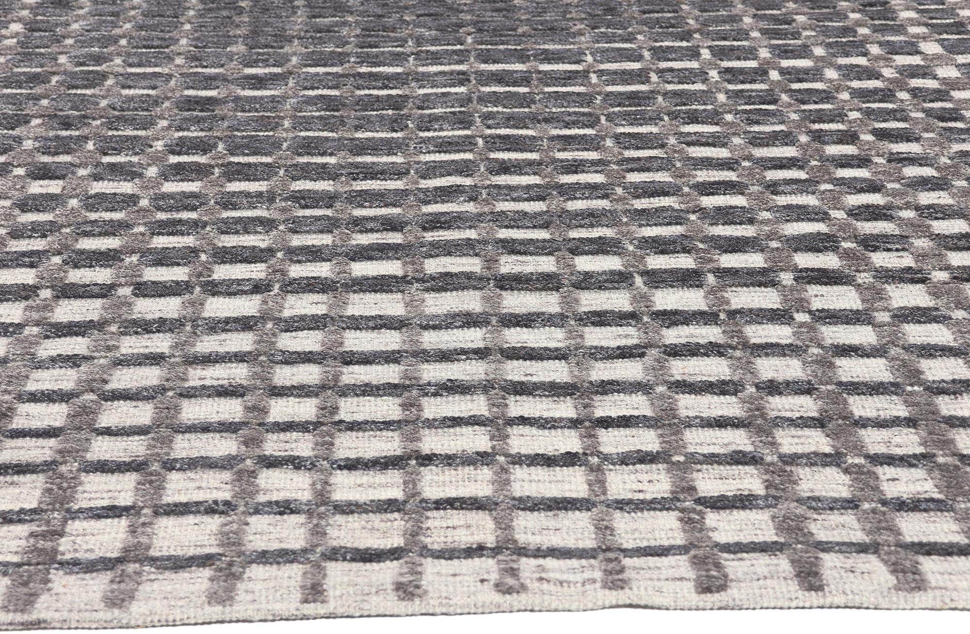 Hand-Woven Modern Gray Geometric High-Low Rug, Subsuming Beauty Meets Visual Complexity For Sale