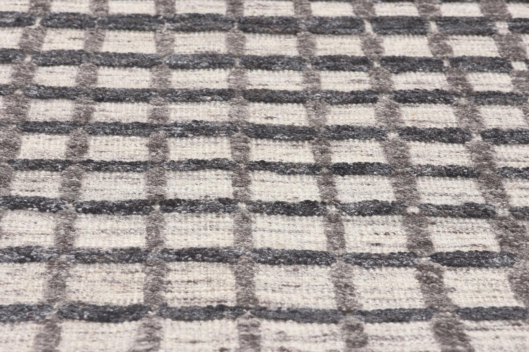 Modern Gray Geometric High-Low Rug, Subsuming Beauty Meets Visual Complexity In New Condition For Sale In Dallas, TX