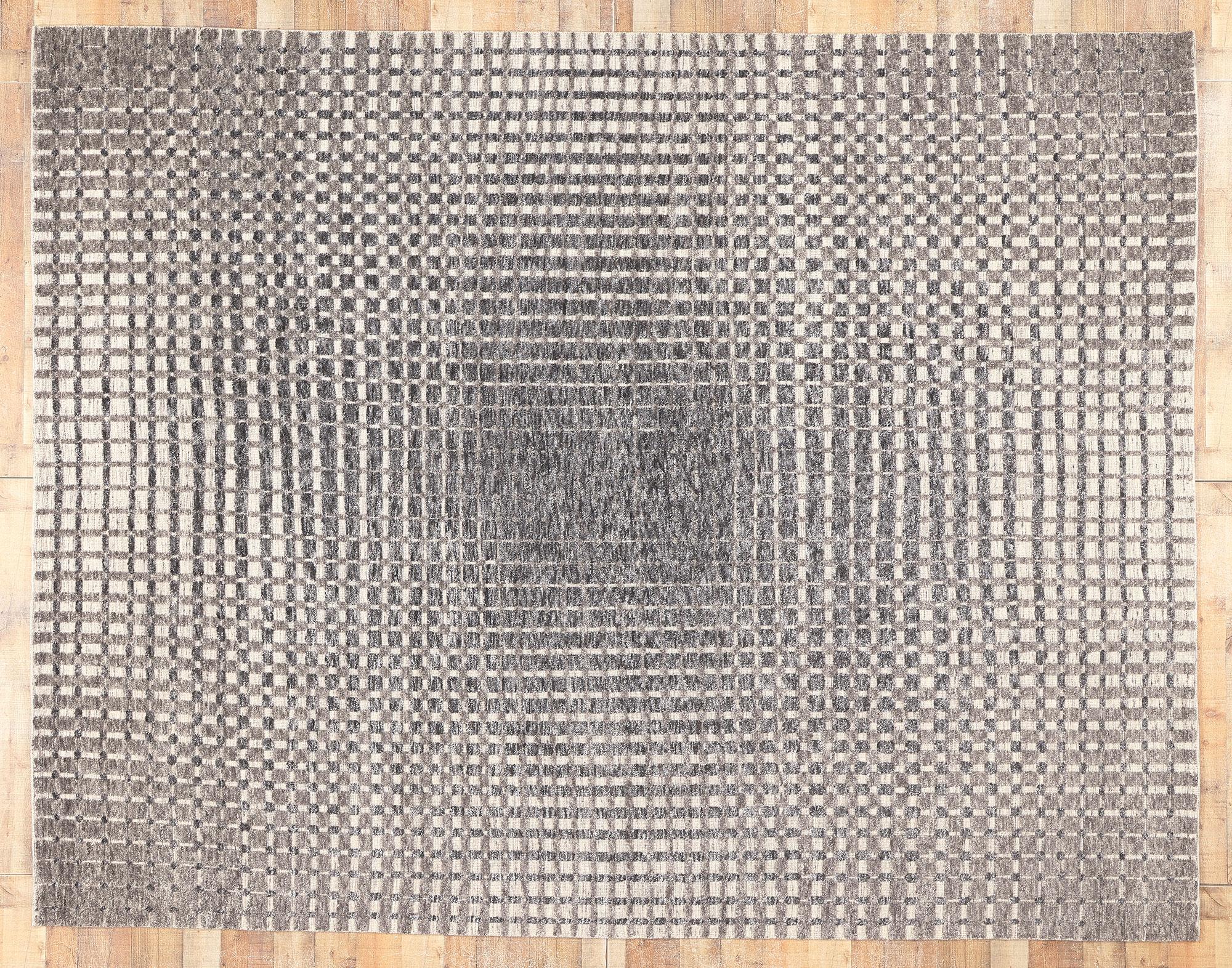 Modern Gray Geometric High-Low Rug, Subsuming Beauty Meets Visual Complexity For Sale 2