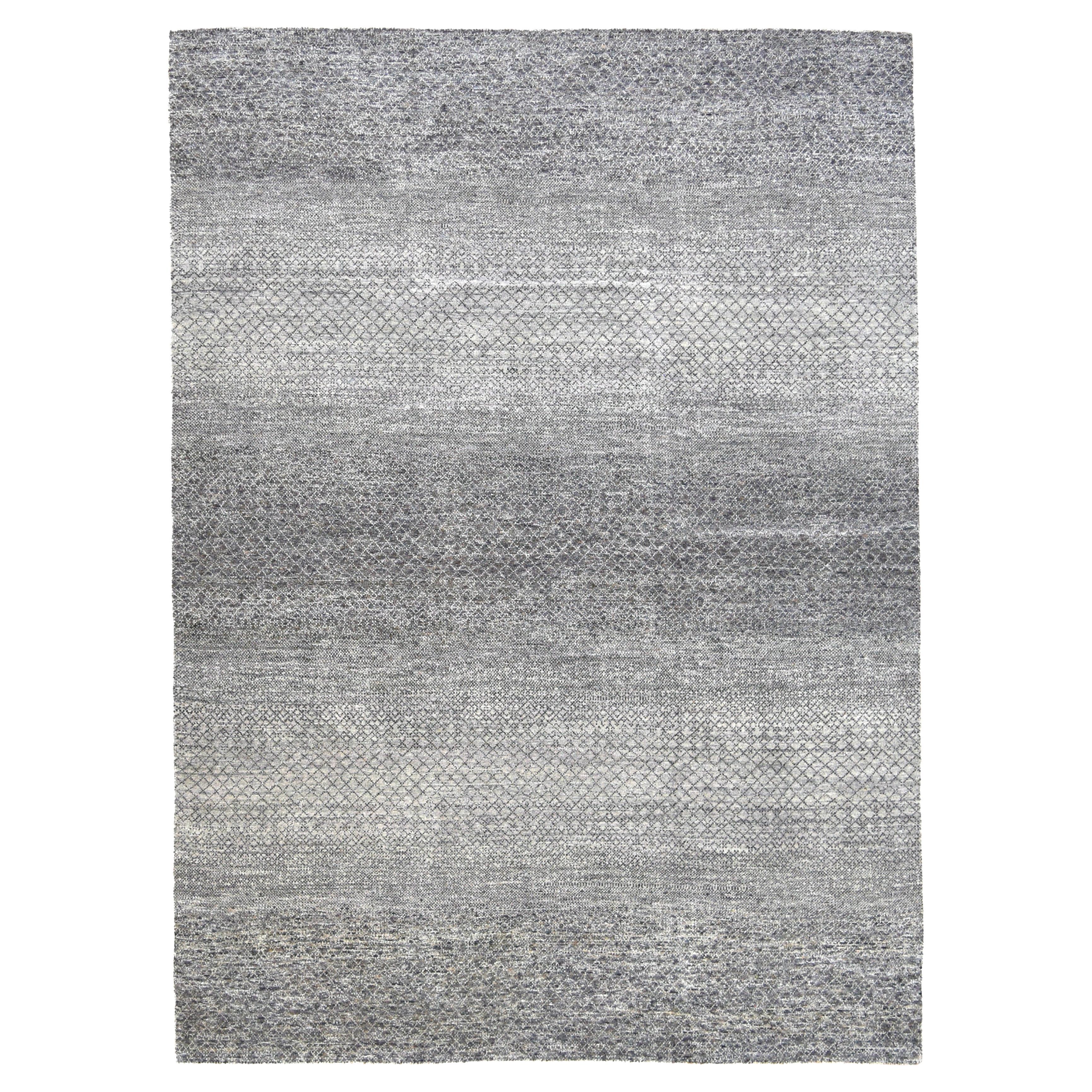 Moderno Entramado de Diamantes Gris Gradiente  Alfombra de lana 8'10''x12'2'' Circa 2020