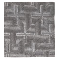 Modern Gray Handmade Geometric and Textured Custom Wool Rug