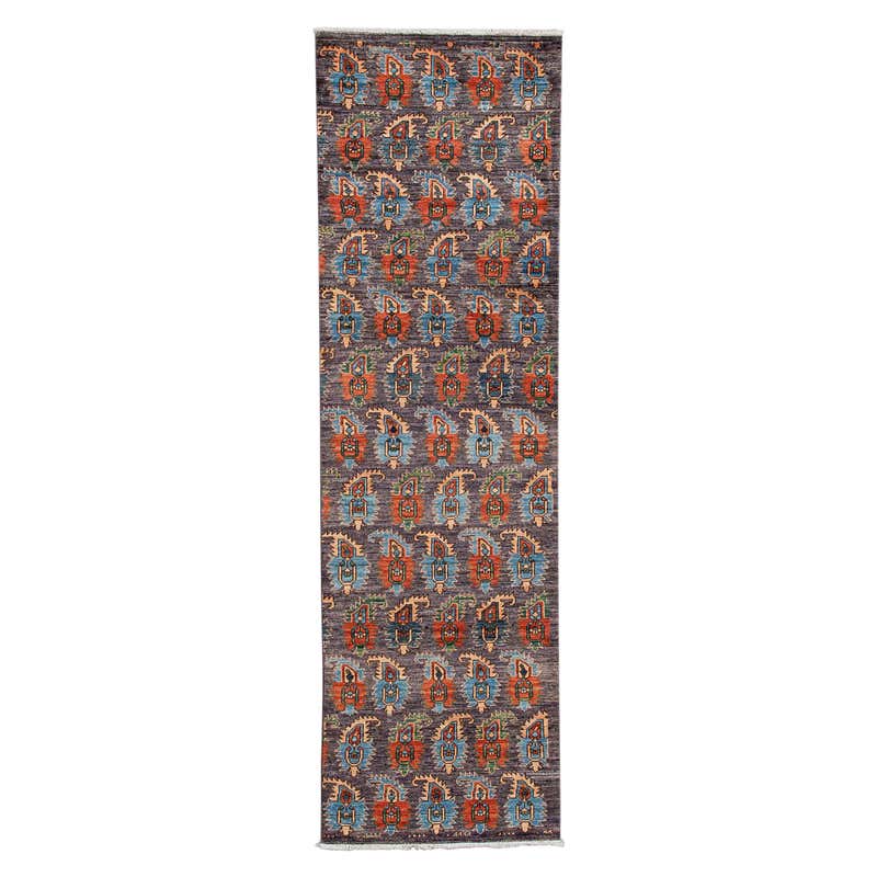 Geometric Dot Pattern Brown and White Wool Runner For Sale at 1stDibs