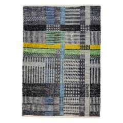 Modern Gray Handmade structured plaid Custom Wool Rug