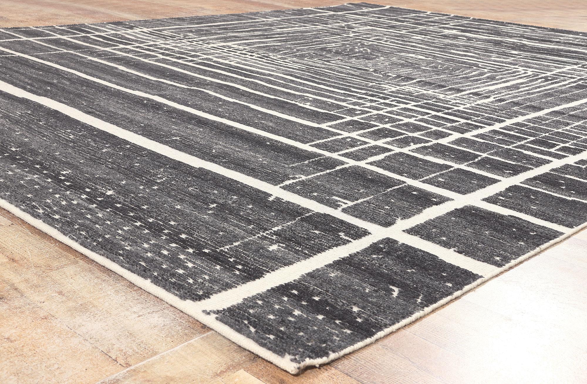 Wool Modern Gray High-Low Rug, Abstract Expressionism Meets Cubism For Sale