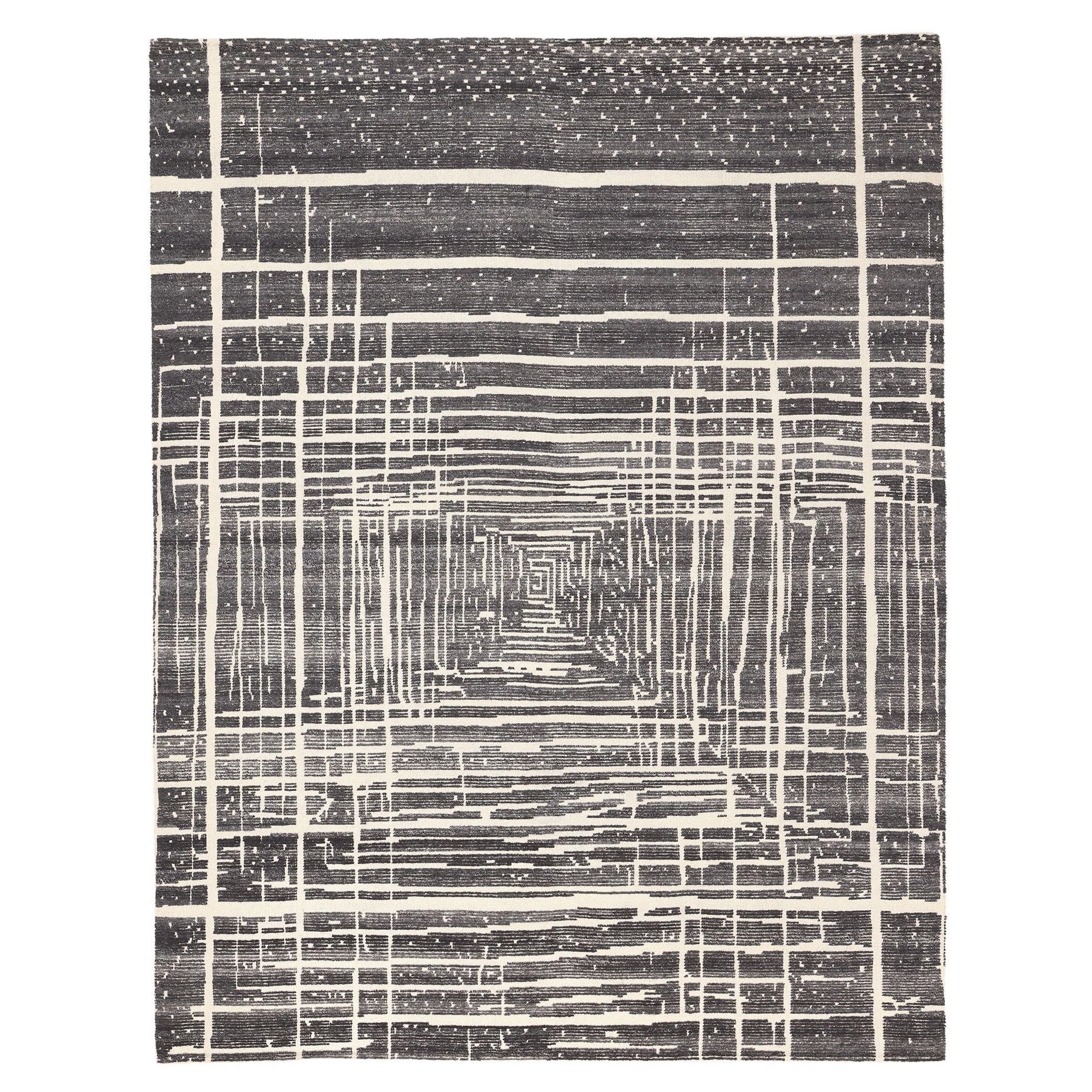 Modern Gray High-Low Rug, Abstract Expressionism Meets Cubism