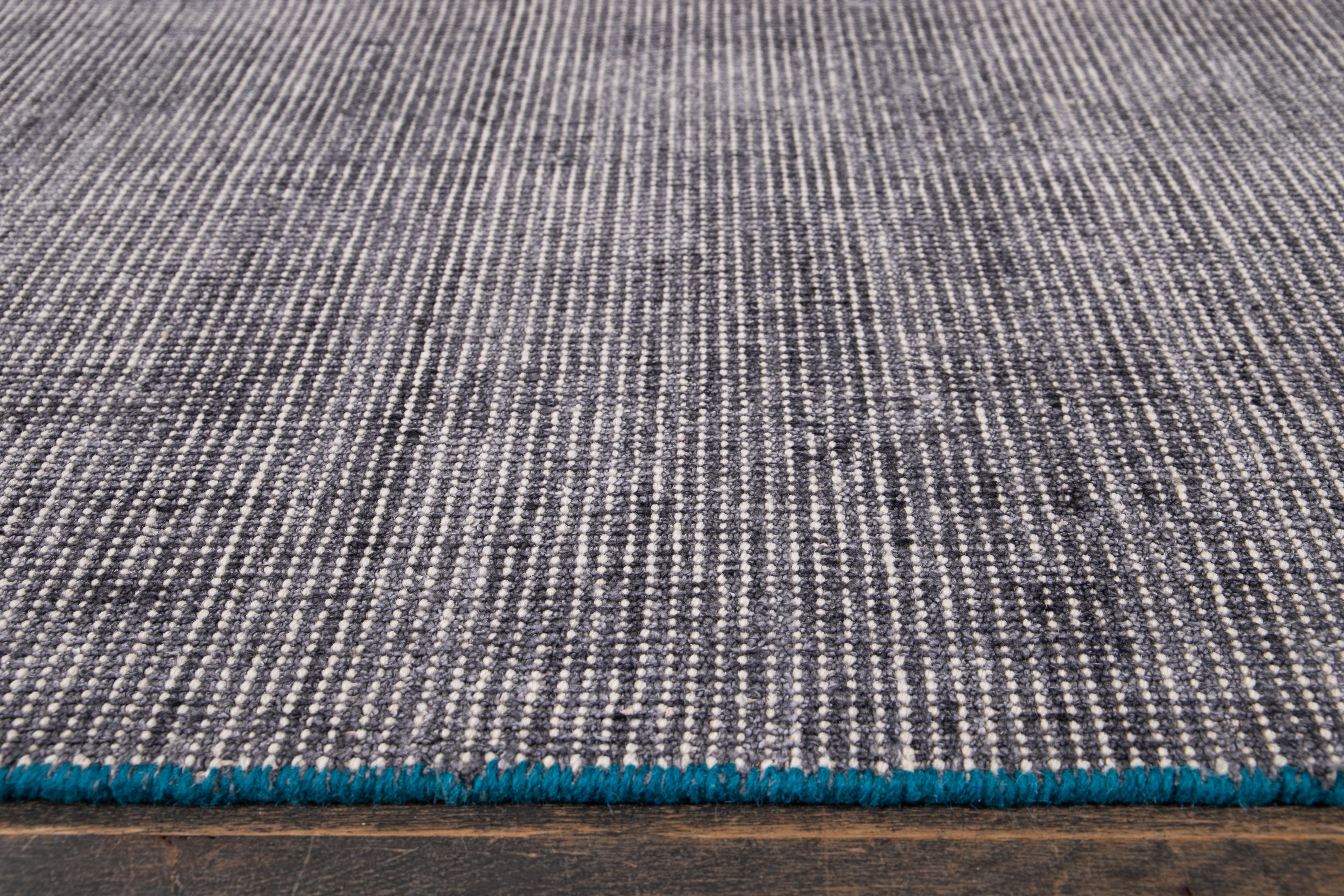 Modern Gray Indian Loop/Cut Wool Rug Handmade By Apadana In New Condition For Sale In Norwalk, CT