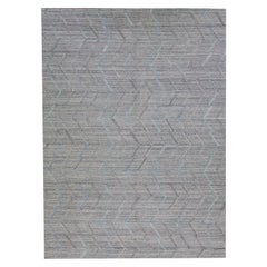 Tappeto moderno grigio indiano di transizione in lana a trama piatta