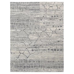 Modern Gray Ivory with Linear and Diamond motifs Wool rug 9'x12'