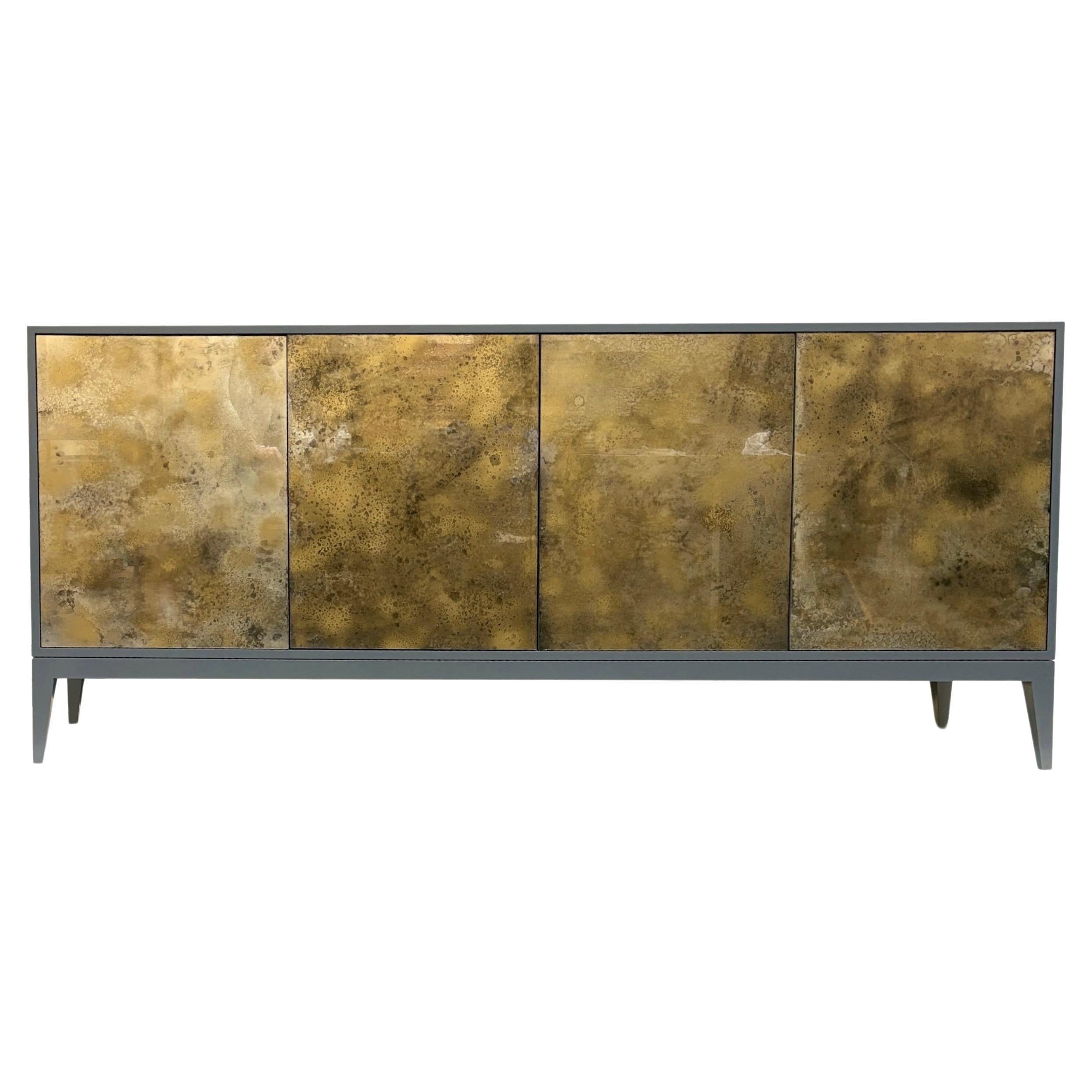 Modern Gray Lacquer Milano Buffet with Gold Dust Mirror by Ercole Home For Sale