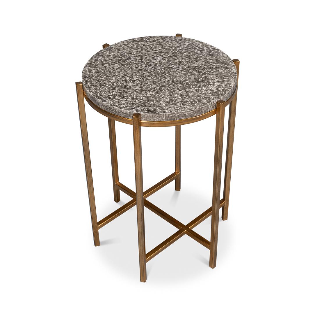 Asian Modern Gray Leather Top Accent Table For Sale