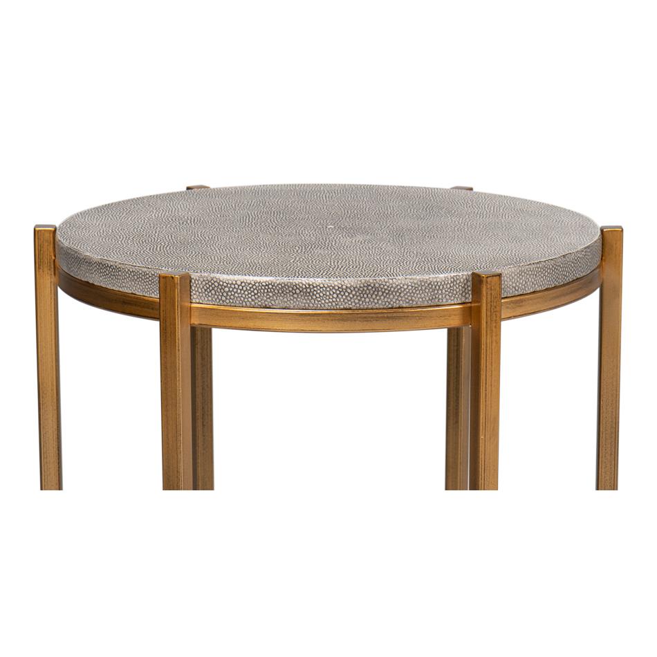 Metal Modern Gray Leather Top Accent Table For Sale