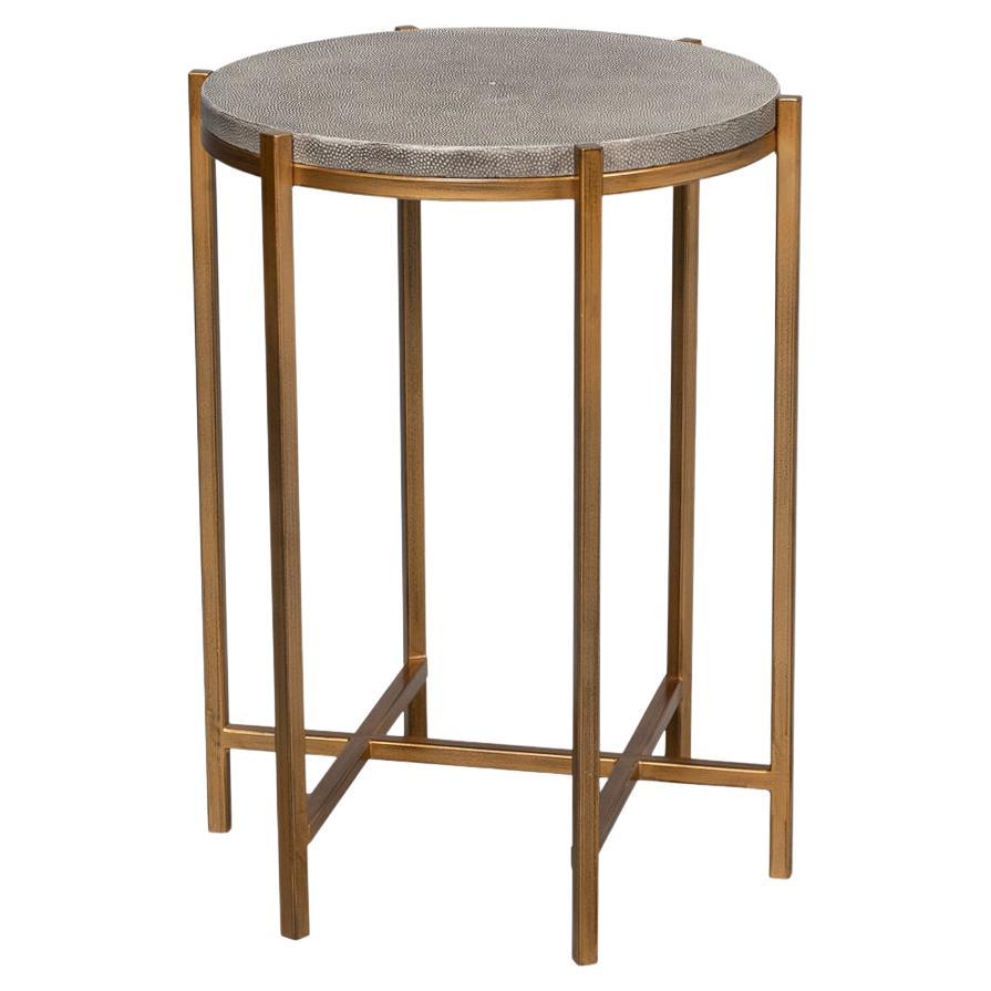 Modern Gray Leather Top Accent Table For Sale
